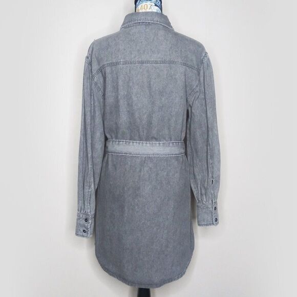 AVEC LES FILLES Denim Button Up Shirt Dress Belted Collared Gray Acid Wash Sz S - Picture 4 of 11